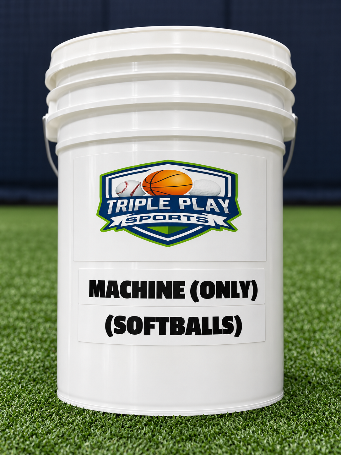Triple Play Sports bucket labeled MACHINE (ONLY) (SOFTBALLS)
